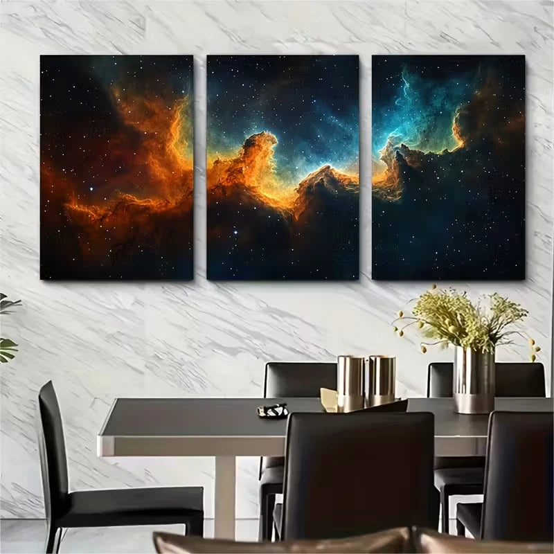 3pcs Cosmic Nebula Abstract Metal Print Ready to Hang Art - Bella Home Decor