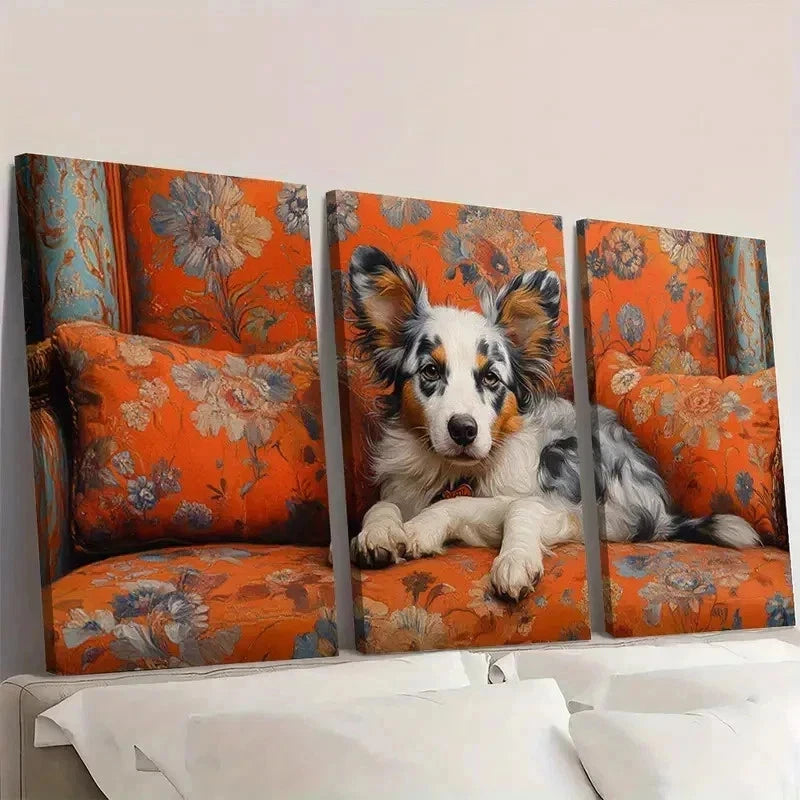 3pcs Whimsical Dog Giclee Fine Art KI    Wall Art Set Canvas Framed 40x60cm - High Quality Print 100% Australian Made Wall Canvas Ready to Hang
