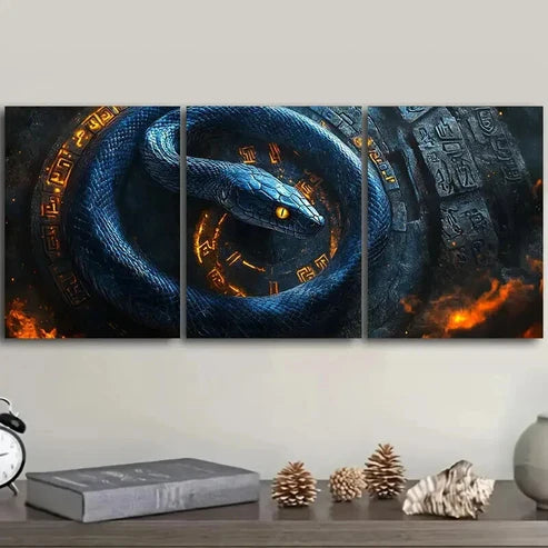 3pcs A Black Snake with a Curse Wall Art Canvas Unframed - High Quality Print 100% Australian Made Wall Canvas - Bella Home Decor