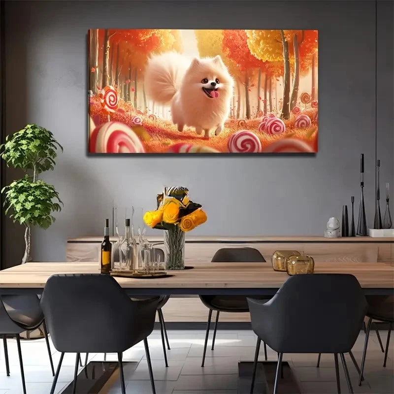 Lollipop And Dog Suitable Wall Art Canvas Office Home Room Framed 120x60cm