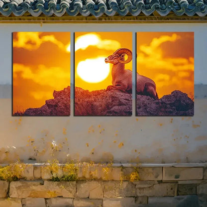 3pcs Vibrant Sheep on the hillside Metal Print Ready to Hang Art