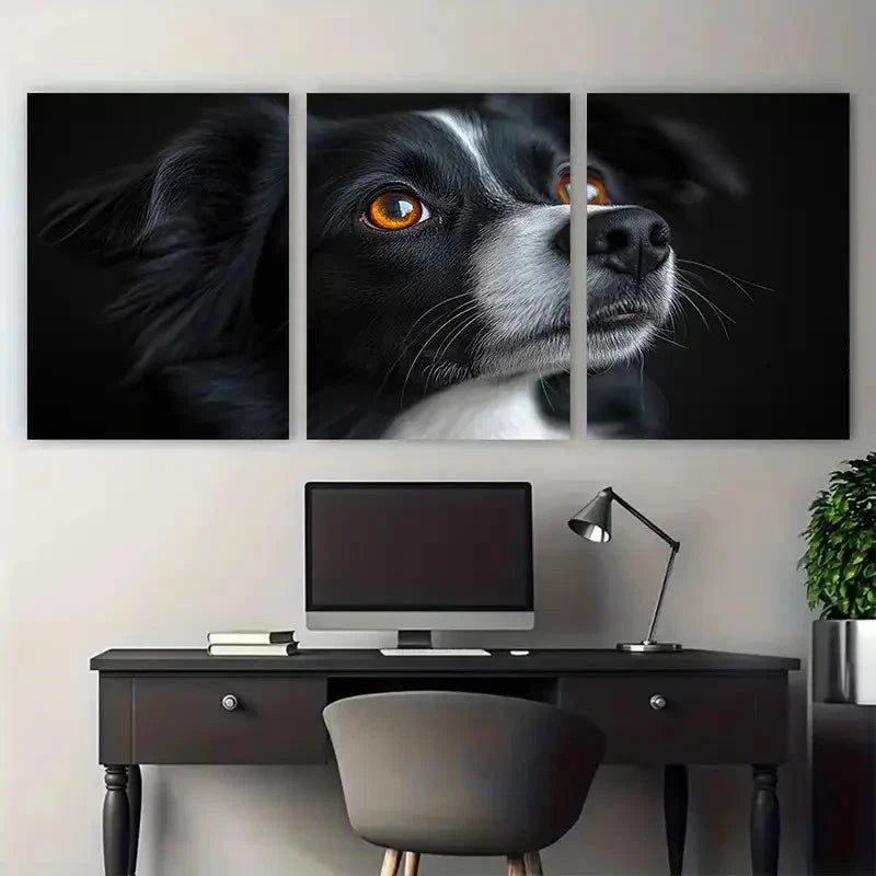3pcs Black White Dog Amber Eyes Perfect Wall Art Set Canvas Framed 40x60cm - High Quality Print 100% Australian Made Wall Canvas Ready to Hang - Bella Home Decor