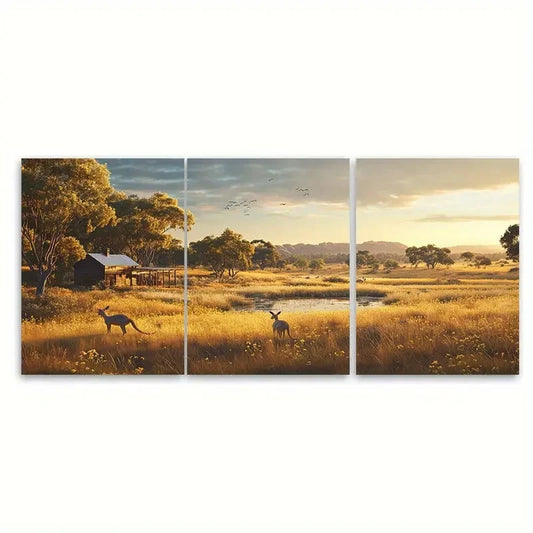 3pcs Pastoral Scene Outback Australia Wall Art Set Canvas Framed 40x60cm - High Quality Print 100% Australian Made Wall Canvas Ready to Hang