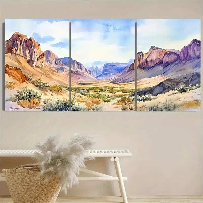 3pcs Big Bend National Park, Boho Southwestern Metal Print Ready to Hang Art - Bella Home Decor