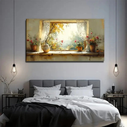 Floral Arrangement Windowsils Wall Art Canvas Office Home Room Framed 120x60cm