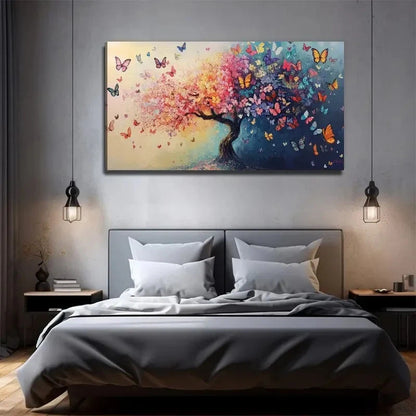 Big Tree Flowers Butterflies Wall Art Canvas Office Home Room Framed 120x60cm