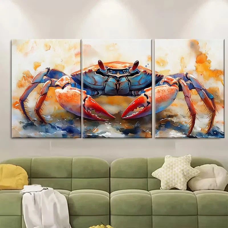 3pcs Nautical Watercolor Crab Metal Print Ready to Hang Art