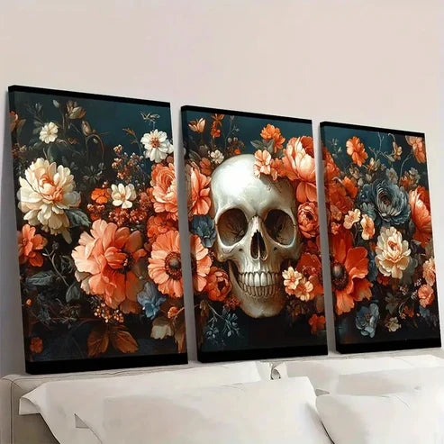 3pcs Vibrant Orange & Blue Floral Design OB Wall Art Canvas Unframed – High Quality Print 100% Australian Made Wall Canvas