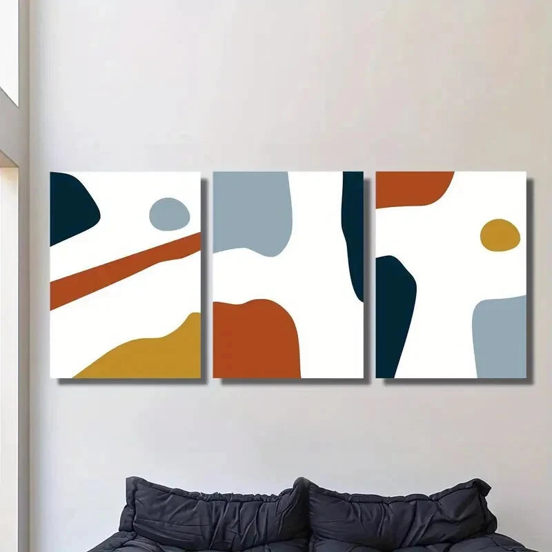 3pcs Burnt Orange &amp; Teal Geometric Shapes Metal Print Ready to Hang Art