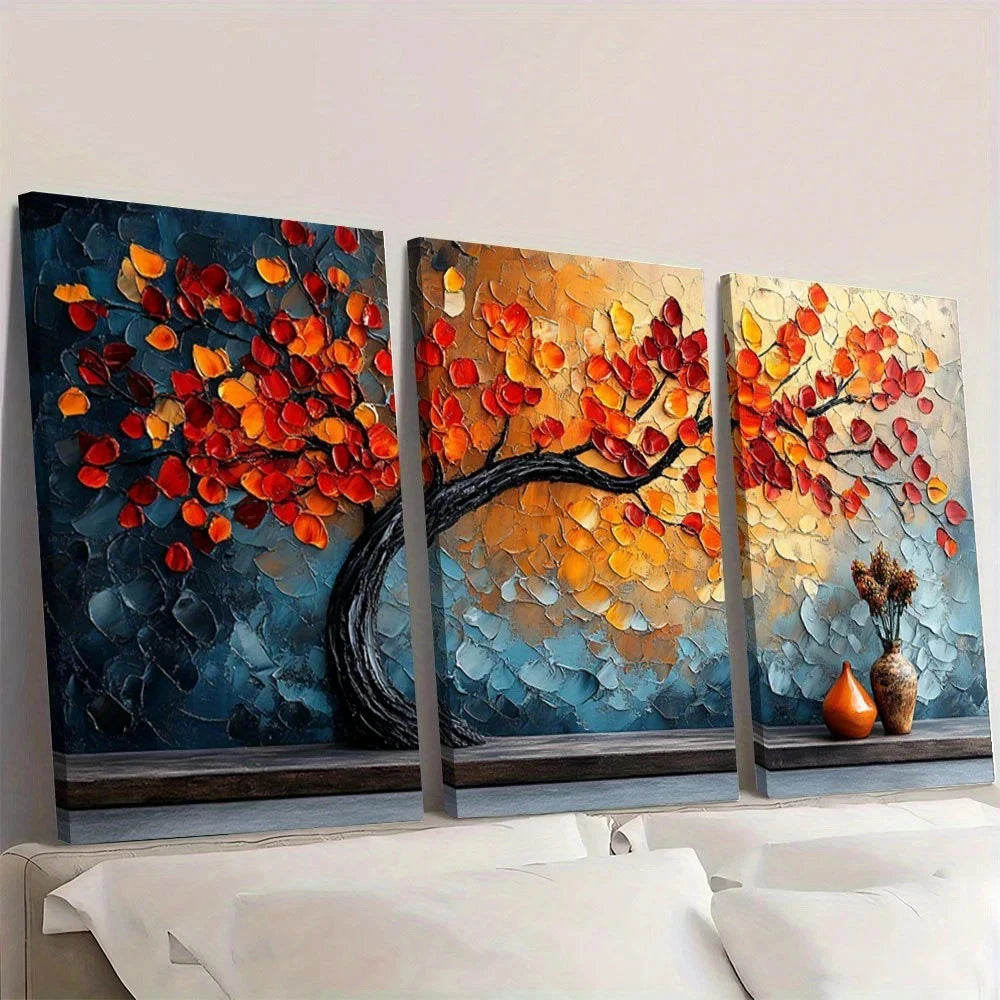 3pcs Autumn Tree Vibrant Fall Foliage Wall Art Set Canvas Framed 50x70cm - High Quality Print 100% Australian Made Wall Canvas Ready to Hang - Bella Home Decor