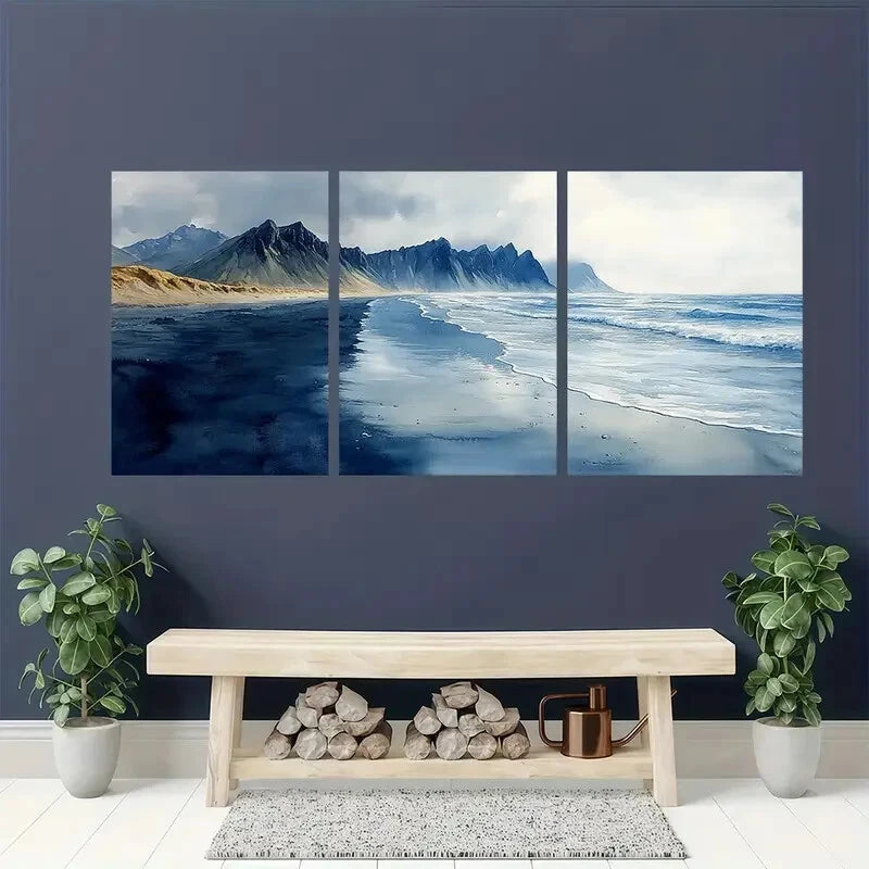 3pcs Watercolor Landscape Travel Poster Metal Print Ready to Hang Art - Bella Home Decor
