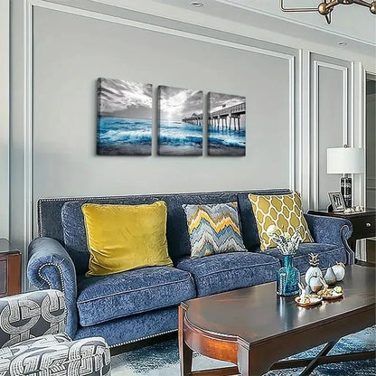 3pcs Blue Ocean Sea Wave  Wall Art Set Canvas Framed 40x60cm - High Quality Print 100% Australian Made Wall Canvas Ready to Hang - Bella Home Decor