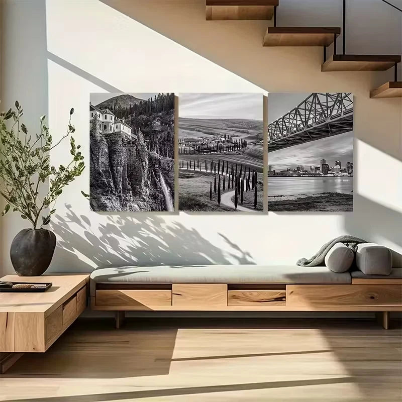 3pcs Telluride Black and White Metal Print Ready to Hang Art