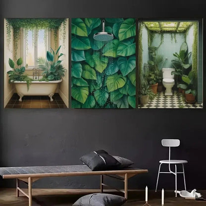 3pcs Bathroom Scenes with Shower Bathtub Metal Print Ready to Hang Art - Bella Home Decor