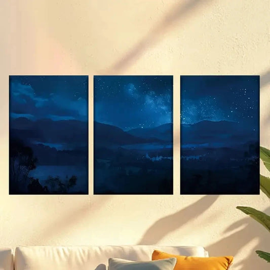 3pcs Encaustic Misty Dark Forest Night Sky 40x60cm - High Quality Print 100% Australian Made Wall Canvas Ready to Hang