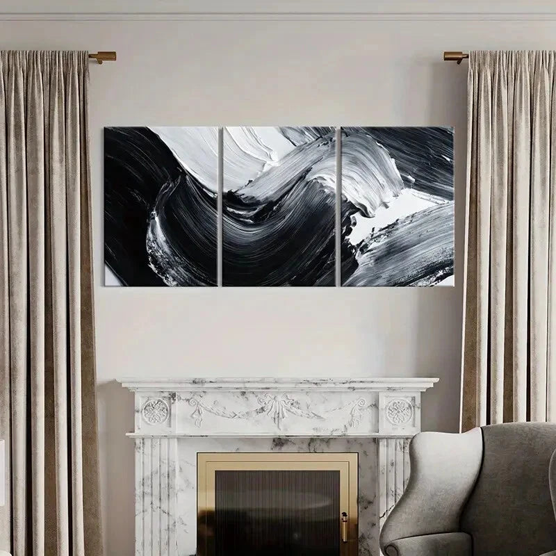 3pcs Abstract Art Dynamic Monochrome Palette Metal Print Ready to Hang Art - Bella Home Decor