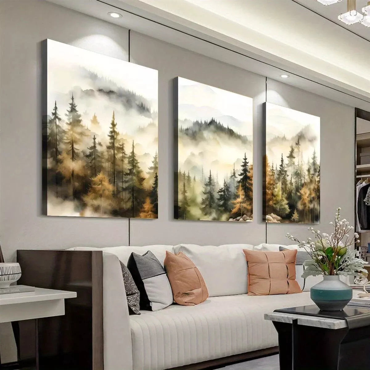 3pcs Forest Scenery Autumn Forest Modern Wall Art Set Canvas Framed 40x60cm - High Quality Print 100% Australian Made Wall Canvas Ready to Hang