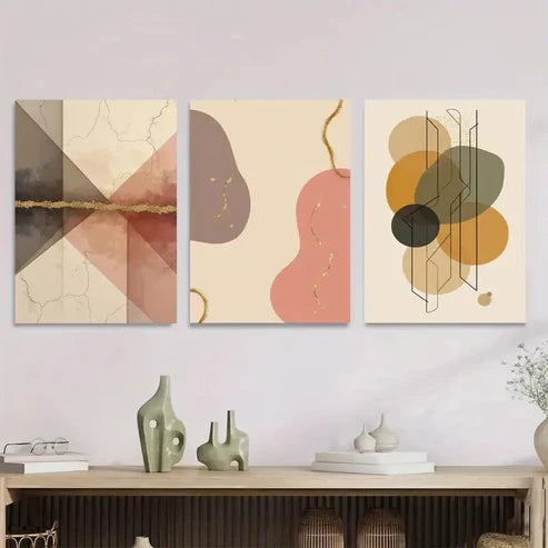 3pcs Modern Abstract Geometric Shapes & Golden Wall Art Set Wall Art Canvas Unframed – High Quality Print 100% Australian Made Wall Canvas