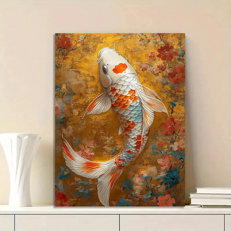 Koi Fish with Colorful Scales, Swimming in The Center 40x60cm Metal Print Ready to Hang - Bella Home Decor