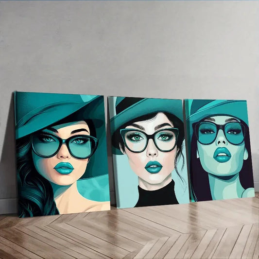 3pcs Pretty girl with oval face Wall Art Set Canvas Framed 40x60cm - High Quality Print 100% Australian Made Wall Canvas Ready to Hang