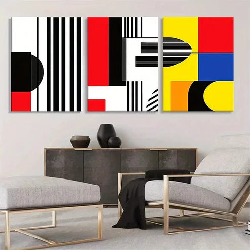 3pcs Bold Abstract Geometric Stripes Perfect Wall Art Set Canvas Unframed - High Quality Print 100% Australian Made Wall Canvas - Bella Home Decor