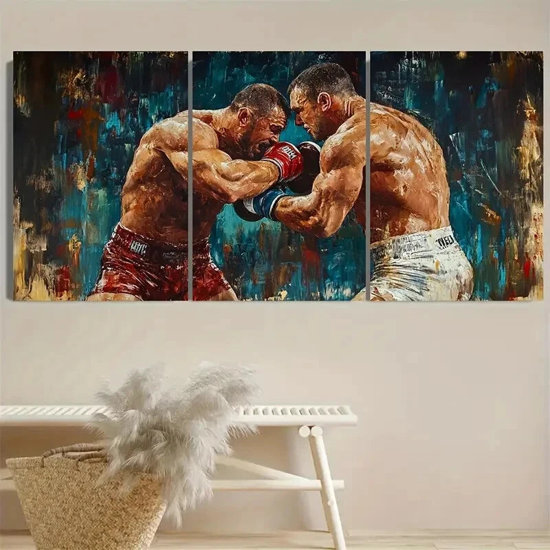 3pcs Men Boxing Sport Illustration Metal Print Ready to Hang Art - Bella Home Decor