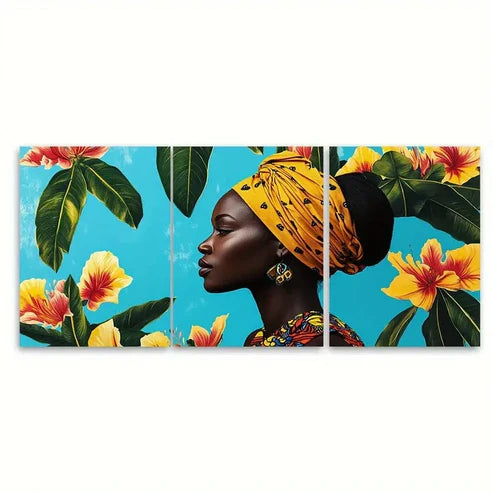 3pcs Abidjan Ivory Coast Travel Floral Design Wall Art Set Canvas Unframed - High Quality Print 100% Australian Made Wall Canvas