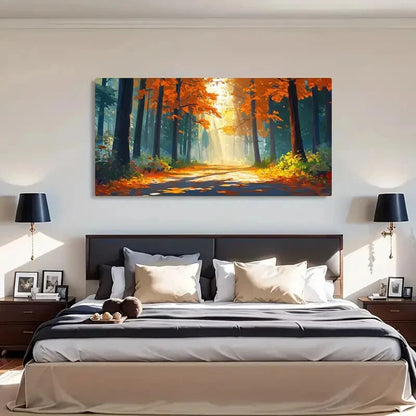 Golden Leaves & Warm Sunlight Wall Art Canvas Office Home Room Framed 120x60cm - Bella Home Decor