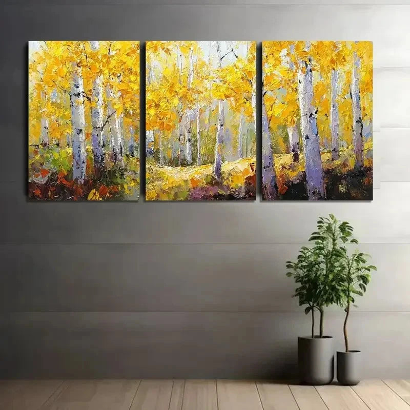 3pcs Autumn Aspen Grove Oil Painting Poster Metal Print Ready to Hang Art - Bella Home Decor