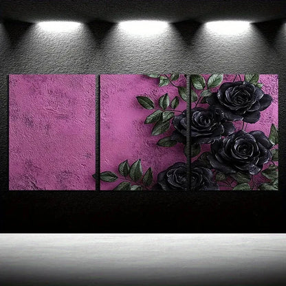 3pcs Purple Rose with Pink Background Design Metal Print Ready to Hang Art - Bella Home Decor