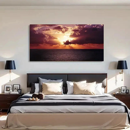 Ocean Sunset Vibrant Seaside Wall Art Canvas Office Home Room Framed 120x60cm - Bella Home Decor