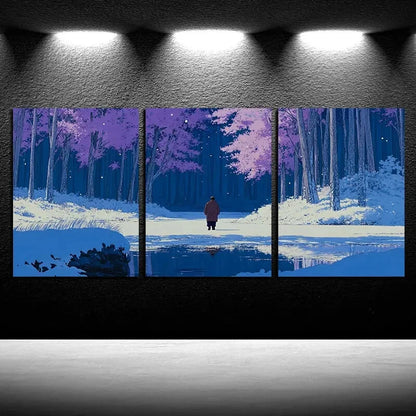 3pcs Person in the Forest Winter Scene Metal Print Ready to Hang Art - Bella Home Decor