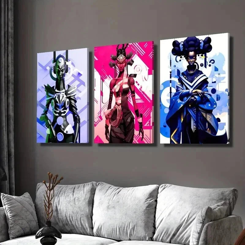 3pcs Cyberpunk Women in Traditional Costumes Wall Art Set Canvas Framed 60x90cm - High Quality Print 100% Australian Made Wall Canvas Ready to Hang
