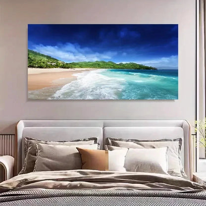 Sandy Beach & Island Landscape Wall Art Canvas Office Home Room Framed 120x60cm - Bella Home Decor