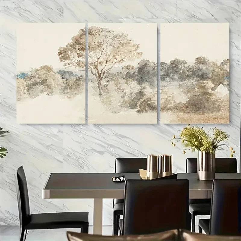 3pcs Serene River Scene with Trees and Hills Metal Print Ready to Hang Art