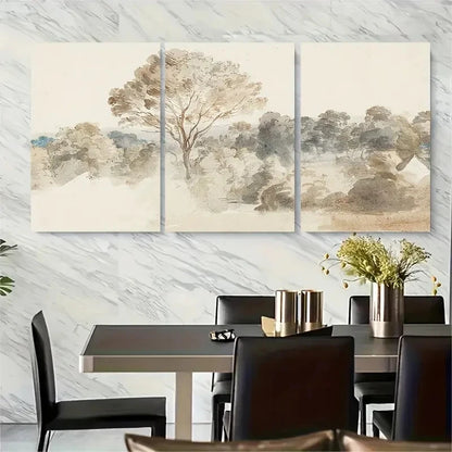 3pcs Serene River Scene with Trees and Hills Metal Print Ready to Hang Art