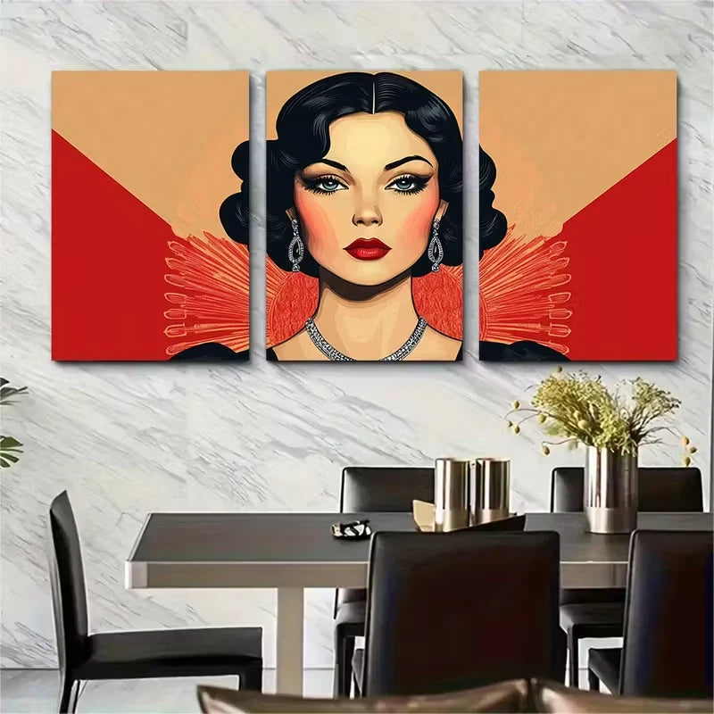 3pcs Vintage Art Deco Woman Illustration Metal Print Ready to Hang Art