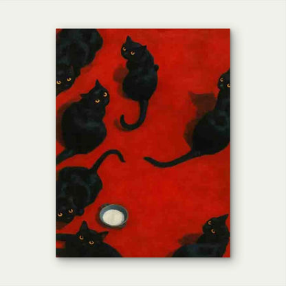 Black Cats Red Background 40x60cm Metal Print Ready to Hang - Bella Home Decor