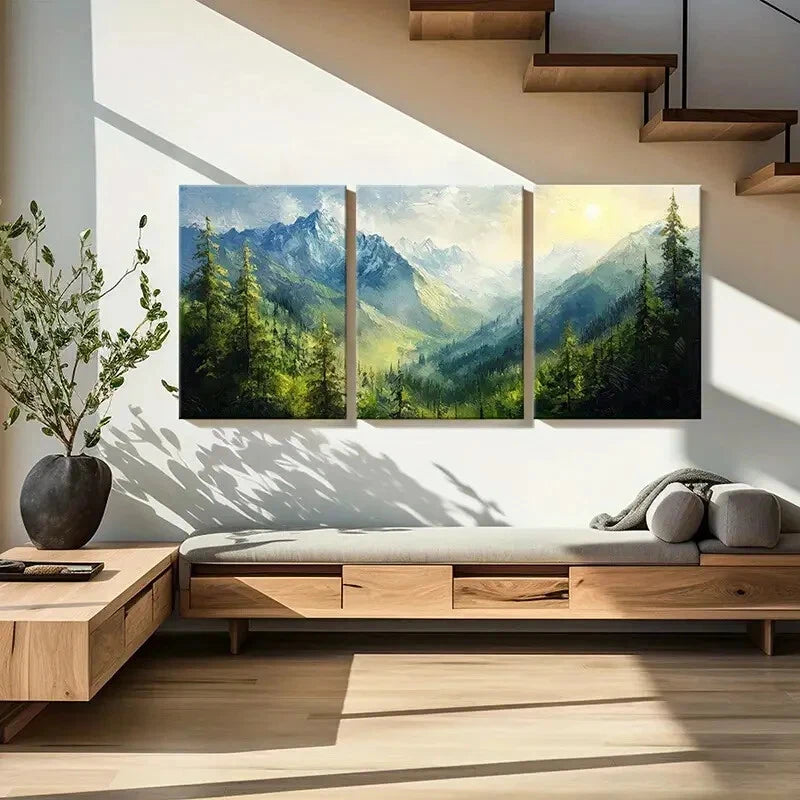 3pcs Mountain Landscape Pine Trees Nature Scenery Metal Print Ready to Hang Art - Bella Home Decor