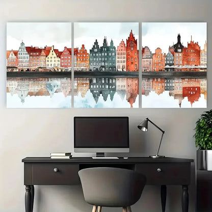 3pcs Gdansk Poland Travel Cityscape Waterfront Metal Print Ready to Hang Art - Bella Home Decor