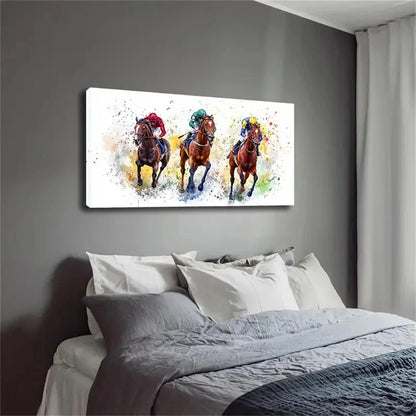 Three Riders And Their Horses Wall Art Canvas Office Home Room Framed 120x60cm - Bella Home Decor