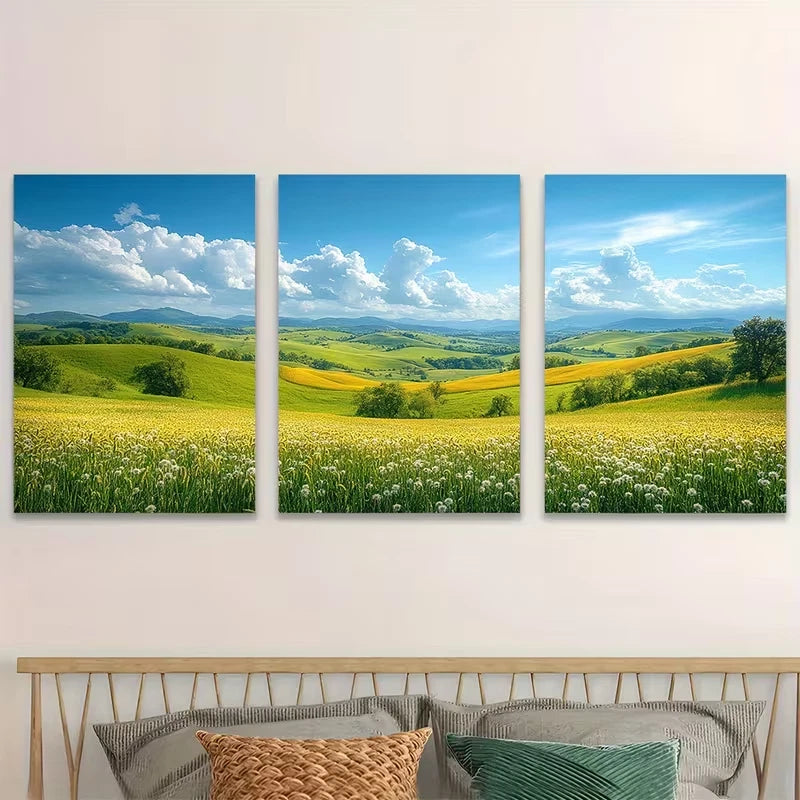 3pcs Blue Sky and Nature Landscape Wheat Field Wall Art Set Canvas Framed 40x60cm - High Quality Print 100% Australian Made Wall Canvas Ready to Hang - Bella Home Decor