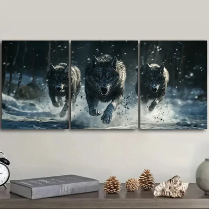 3pcs Fierce Wolf pack Wall Art Set Canvas Unframed - High Quality Print 100% Australian Made Wall Canvas