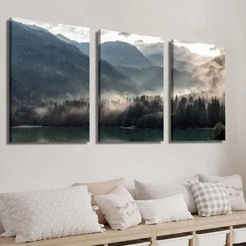3pcs Lake and Mountains Landscape Wall Art Set Canvas Unframed - High Quality Print 100% Australian Made Wall Canvas