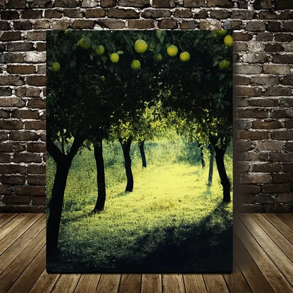 Serene Green Landscape with Sunlit Trees 40x60cm Metal Print Ready to Hang - Bella Home Decor