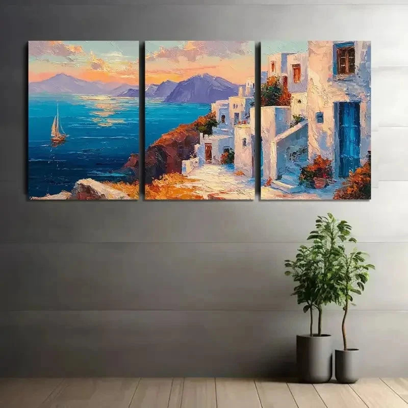 3pcs Oil Painting Vibrant Coastal Scene Metal Print Ready to Hang Art - Bella Home Decor