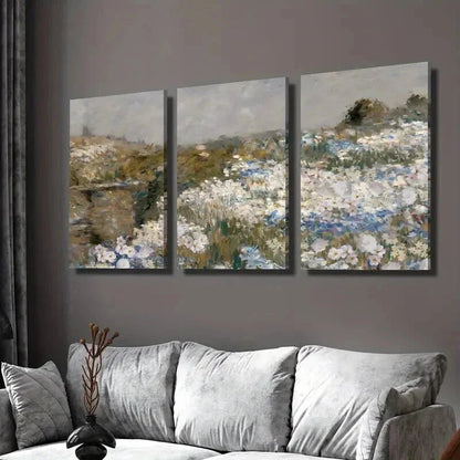 3pcs Vintage Grassland & Wildflower Paintings Wall Art Canvas Unframed - High Quality Print 100% Australian Made Wall Canvas