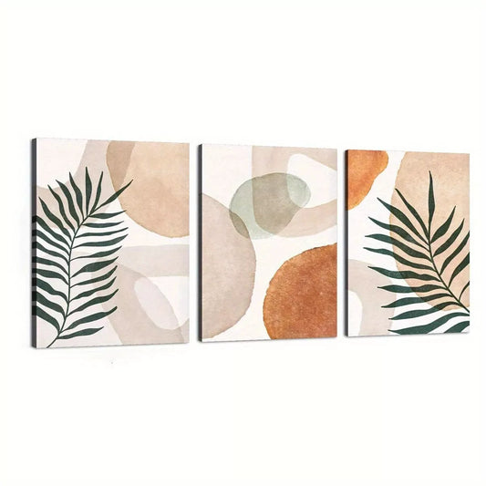 3pcs Warm Neutral Tones Abstract Shapes Art Wall Art Set Canvas Framed 50x70cm - High Quality Print 100% Australian Made Wall Canvas Ready to Hang