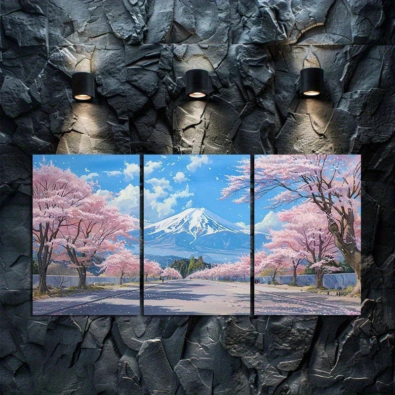 3pcs Cherry Blossom and Mount Fuji Scenery Metal Print Ready to Hang Art