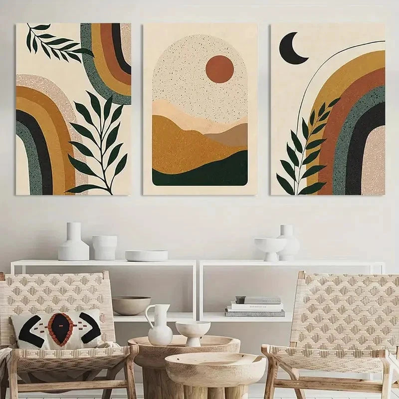 3pcs Vibrant Bohemian Tropical Leaf Metal Print Ready to Hang Art - Bella Home Decor